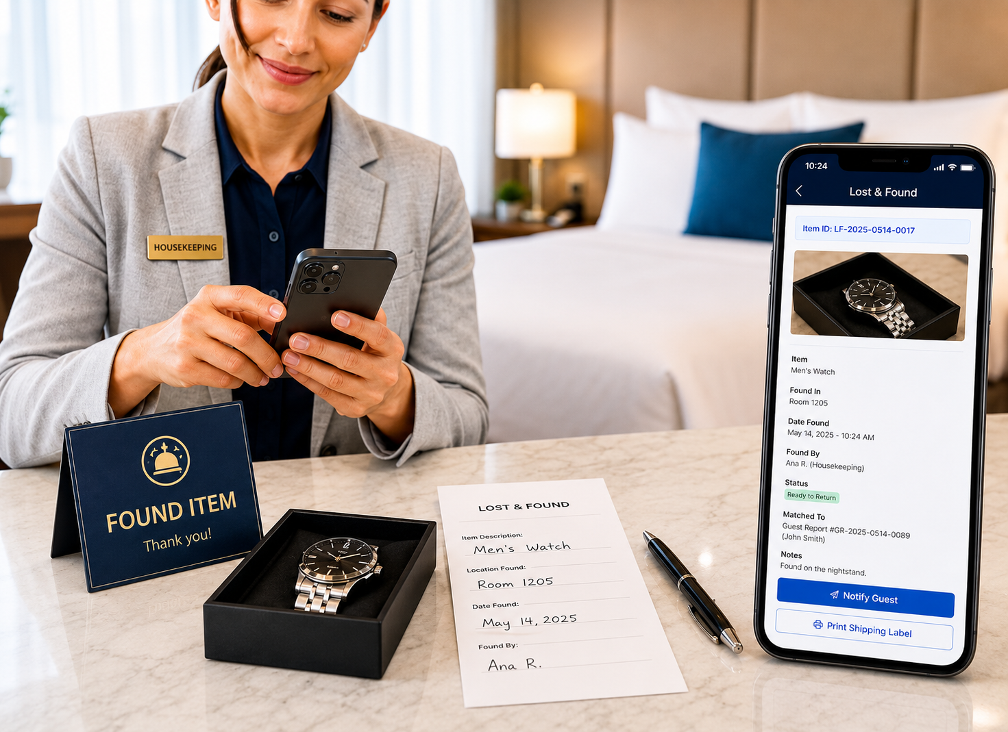 Lost and found app at a hotel