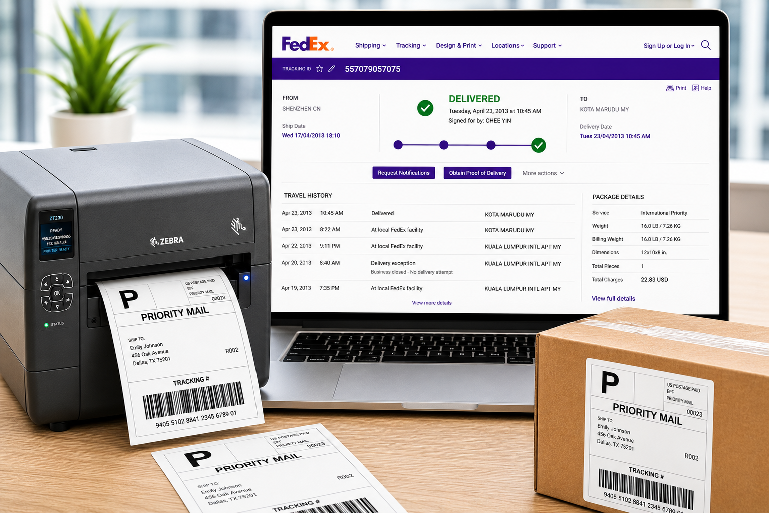 Print shipping labels and track delivery