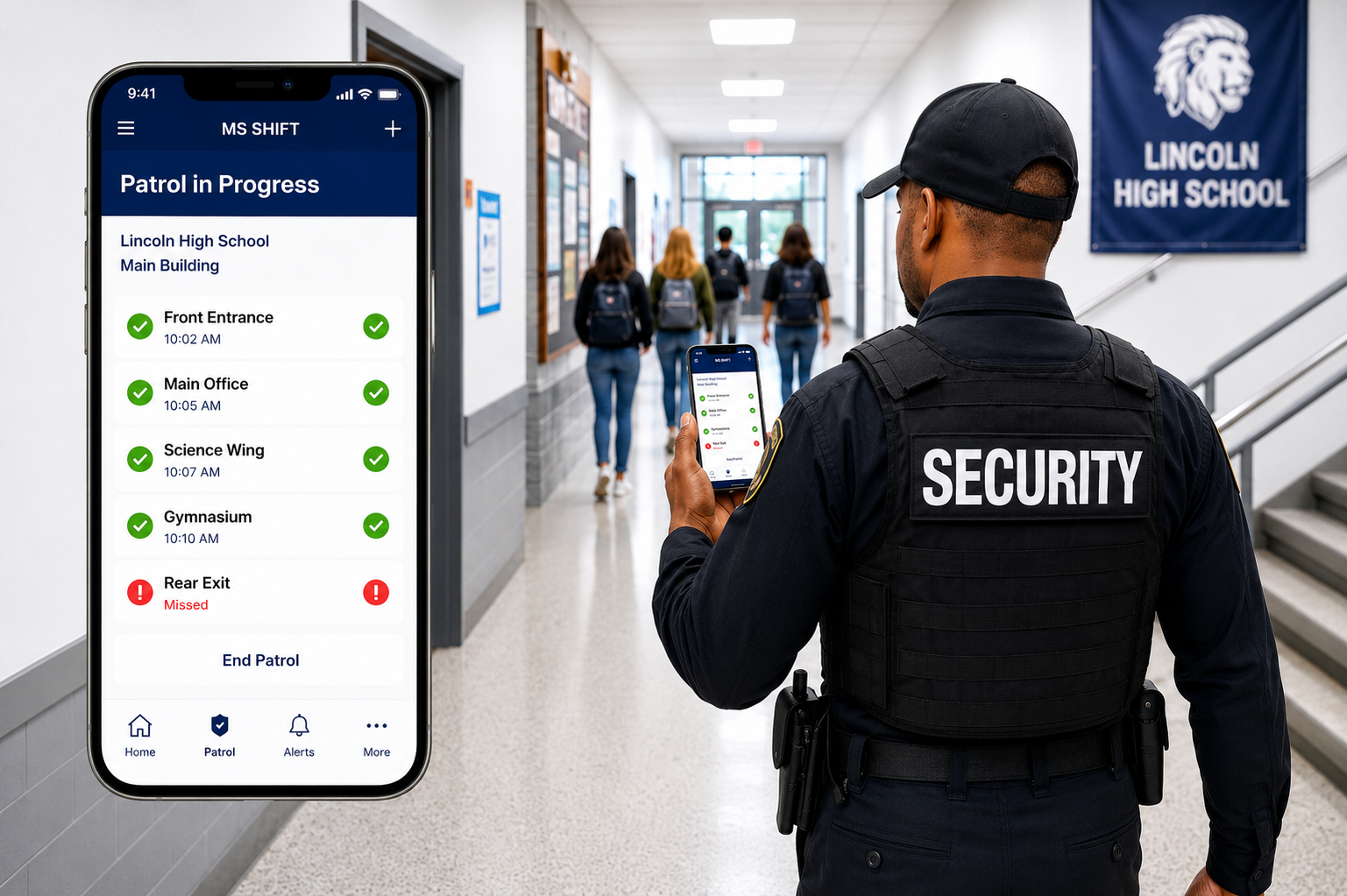 Patrol in progress at a school