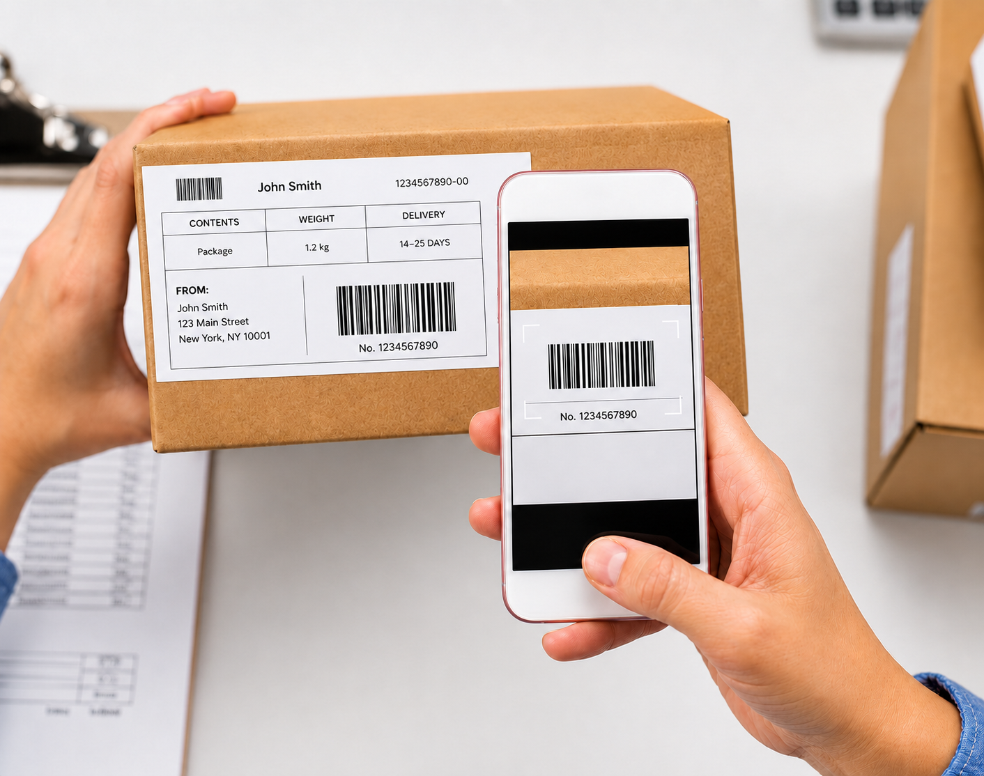 Scanning a barcoded package label with the MS SHIFT app to track a parcel