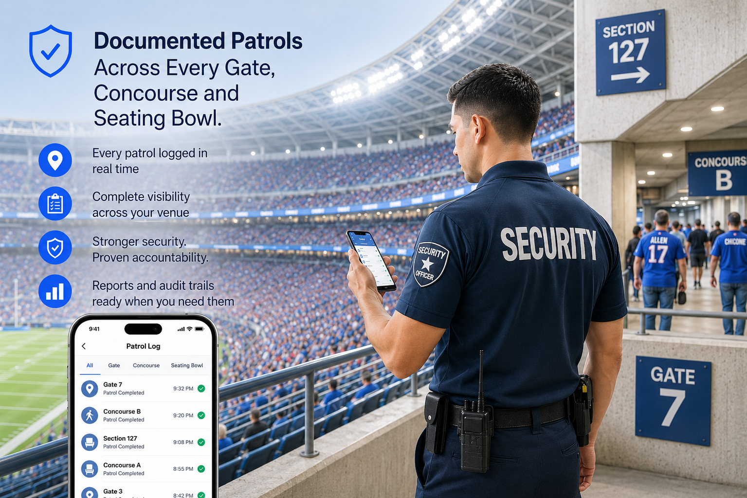 Security patrol at a stadium
