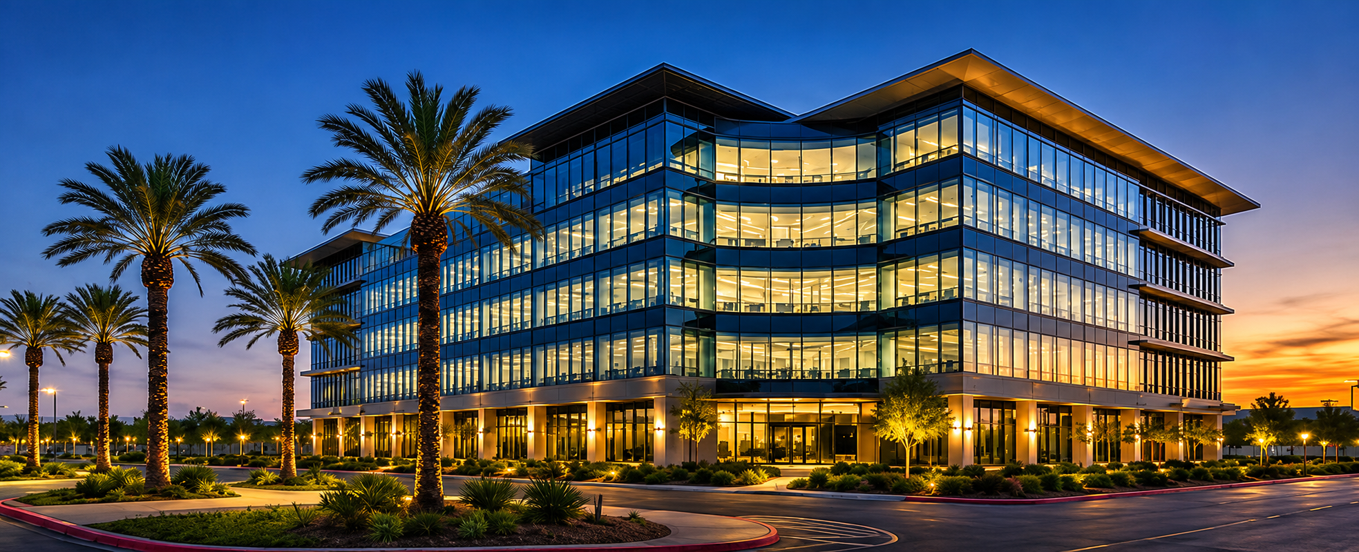MS SHIFT Las Vegas office building at dusk